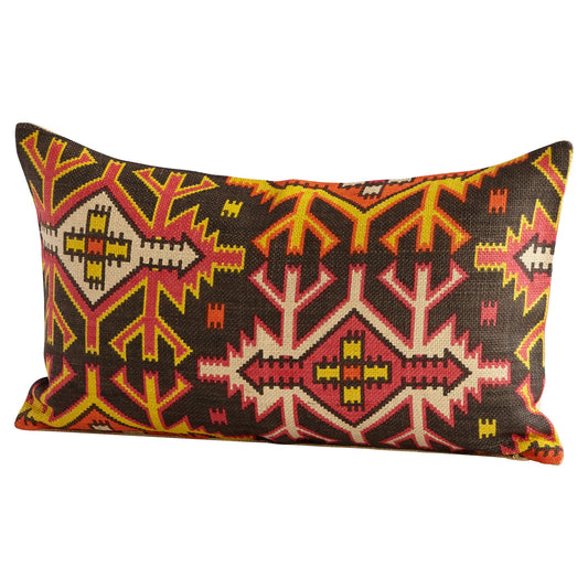 Navajo Jute Pillow Cover – Multi-Colored Geometric Lumbar Accent, 14x24 Inch