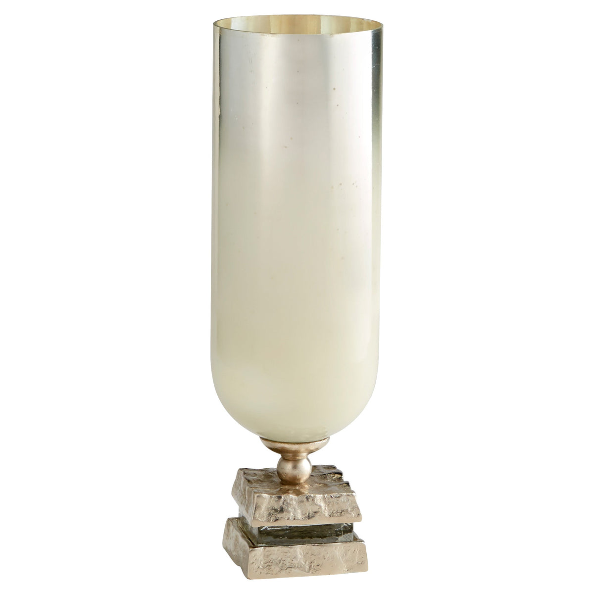 Isadora Vase – Small | Nickel and Snow White Glass | Elegant Aluminum & Glass Flower Vase