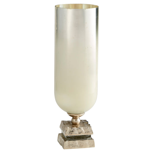 Isadora Vase – Small | Nickel and Snow White Glass | Elegant Aluminum & Glass Flower Vase